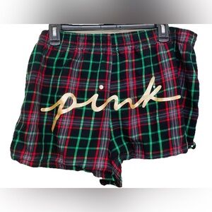 PINK Victoria’s Secret Women’s Boxy Pajama Shorts Christmas Plaid Size XXL